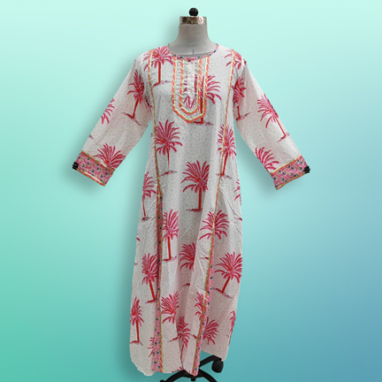 L/XL Ejlal Printed Cotton Dress 57&quot; Long Jalabiya