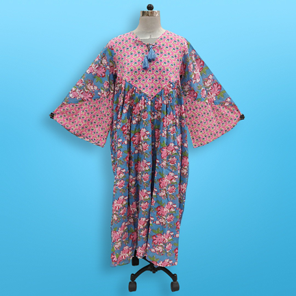 2XL/3XL Naira Printed Cotton Dress 57&quot; Long Jalabiya