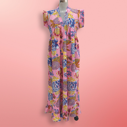 L/XL Amani Printed Cotton Dress 57&quot; Short Sleeves Jalabiya