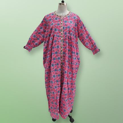 XS/S Azalea Printed Cotton Dress 54&quot; Long Jalabiya