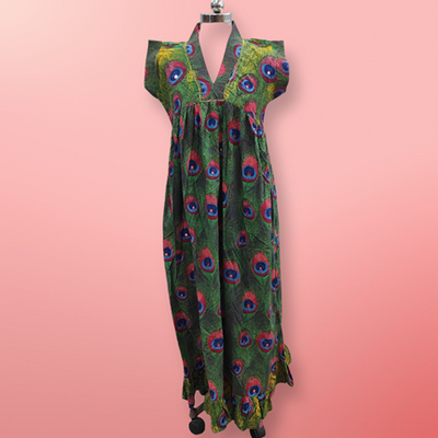 2XL/3XL Amani Printed Cotton Dress 57&quot; Short Sleeves Jalabiya