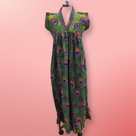 2XL/3XL Amani Printed Cotton Dress 57&quot; Short Sleeves Jalabiya