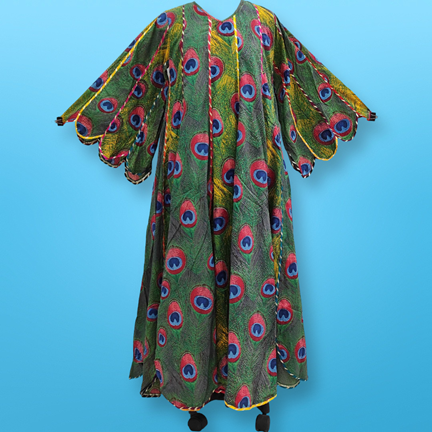 L/XL Meher Black Multi Printed Cotton Dress 57&quot; Long Jalabiya