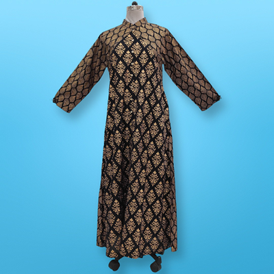 S/M Honey Golden Printed Rayon Dress 57&quot; Long Jalabiya