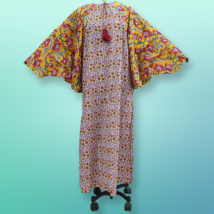 2XL/3XL Jahar Printed Cotton Dress 57&quot;Long Sleeves Jalabiya