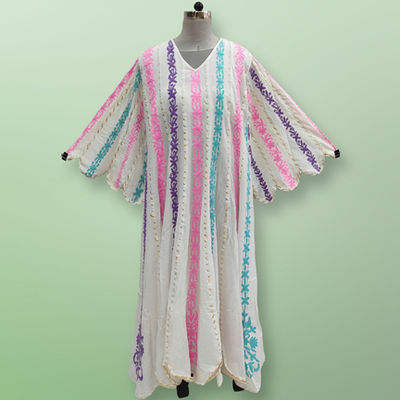 S/M Meher Embroidery Cotton Dress 57&quot; Long  Jalabiya