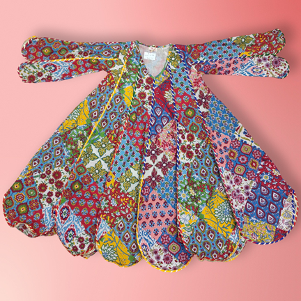 6-7 Year Meher Multi Printed Cotton Girls Dress 38&quot; Long Jalabiya