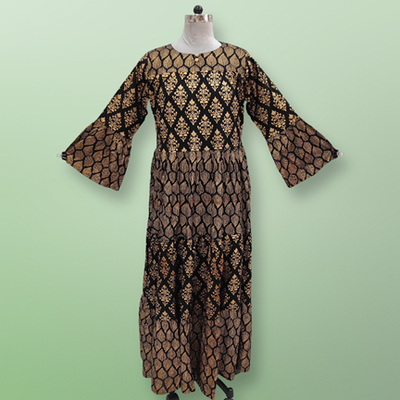 L/XL Moon Gold Printed Dress 57&quot; Long Jalabiya