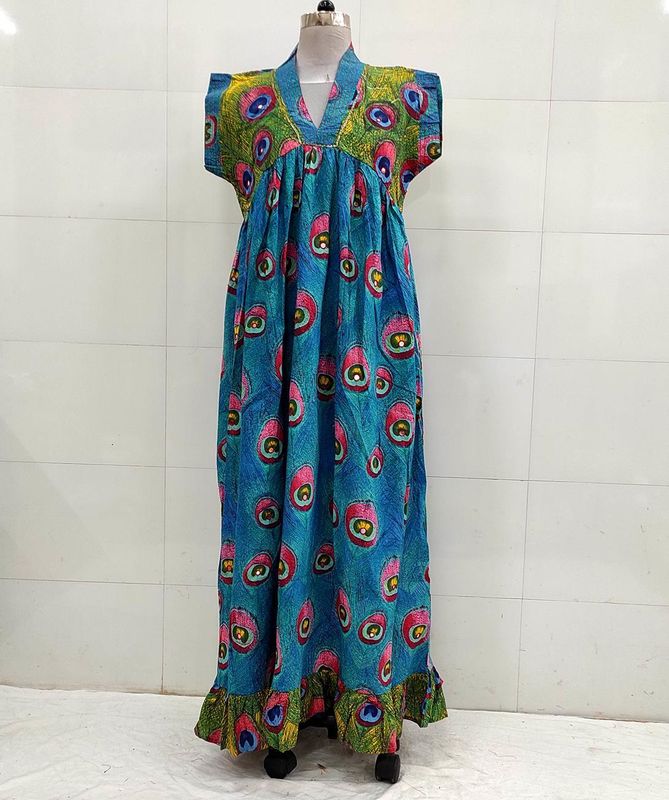 L/XL Amani Printed Cotton Dress 57&quot; Short Sleeves Jalabiya