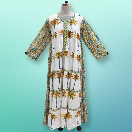 XS/S Ebili Multi Printed Cotton Dress 54&quot; Long Jalabiya