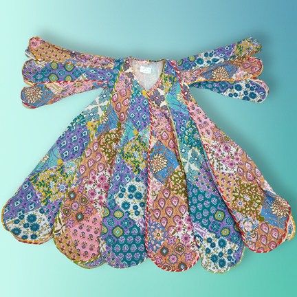 6-7 Year Meher Multi Printed Cotton Girls Dress 38&quot; Long Jalabiya
