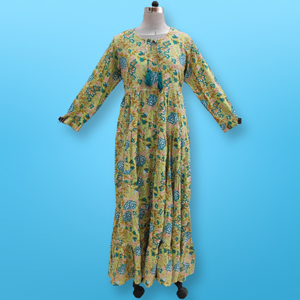 2XL/3XL Razia Printed Cotton Dress 57&quot; Jalabiya