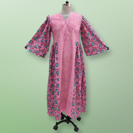 2XL/3XL Zaheera Printed Cotton Dress 56&quot; Long Jalabiya