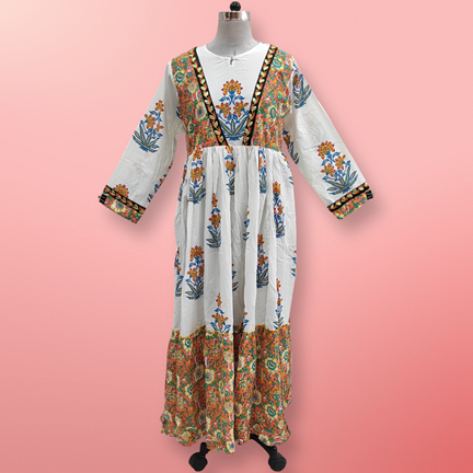 S/M Zahida Printed Cotton Dress 57&quot; Long Jalabiya