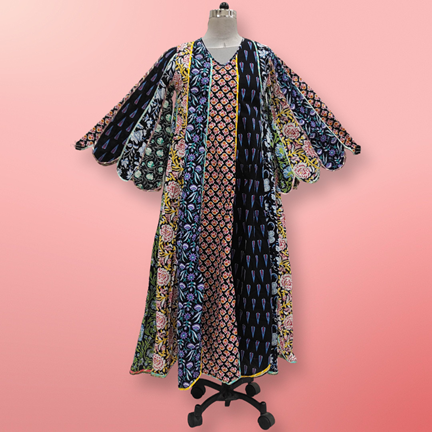 L/XL Meher Multi Printed Cotton Dress 57&quot; Long Jalabiya