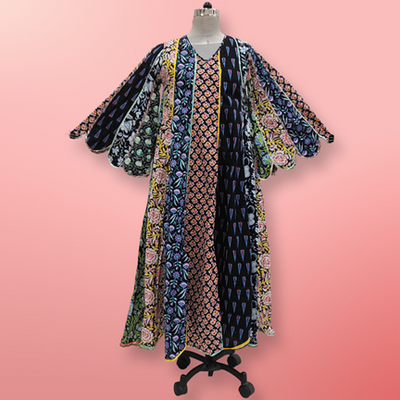 L/XL Meher Multi Printed Cotton Dress 57&quot; Long Jalabiya