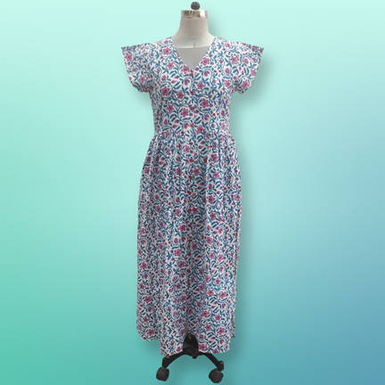 S/M Precious Printed Cotton Jalabiya Dress 57&quot; Long