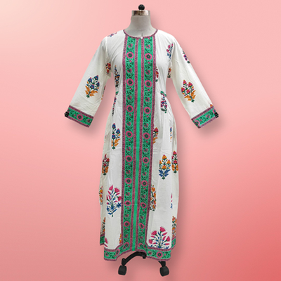 S/M Bhopali Printed Cotton Dress 57&quot; Long Jalabiya