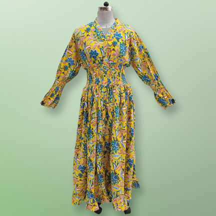 S/M  Yuasa Printed Cotton Dress 57&quot; Long Jalabiya