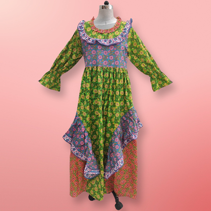 L/XL Jalila Printed Cotton Dress 57&quot; Long Jalabiya