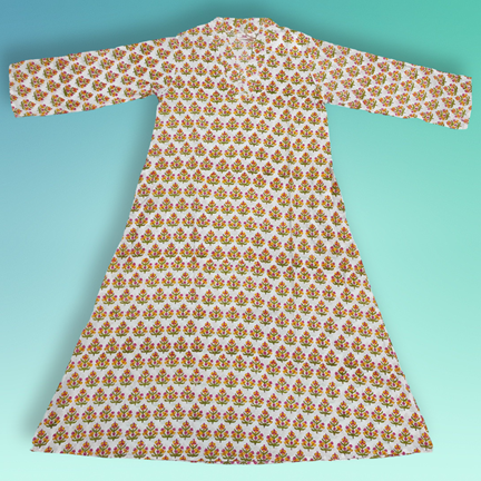 8-9 Year Teena Printed Cotton Dress 42&quot; Long Jalabiya