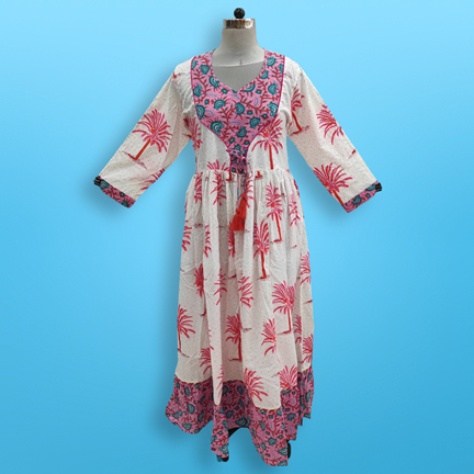 S/M Zaria Printed Cotton Dress 57&quot;Long Jalabiya
