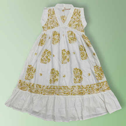 6-7 Year Amani Embroidery Cotton Dress 38&quot; Short Sleeves Jalabiya