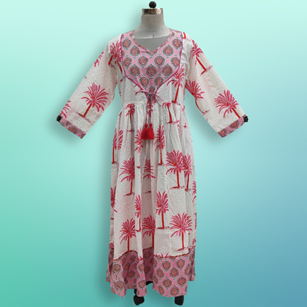 L/XL Zaria Printed Cotton Dress 57&quot;Long Jalabiya