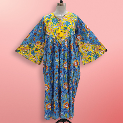 2XL/3XL Naira Printed Cotton Dress 57&quot; Long Jalabiya