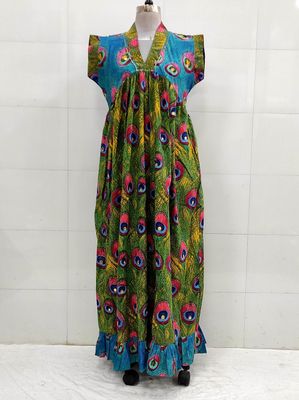 XS/S  Amani Printed Cotton Dress 54&quot; Short Sleeves Jalabiya