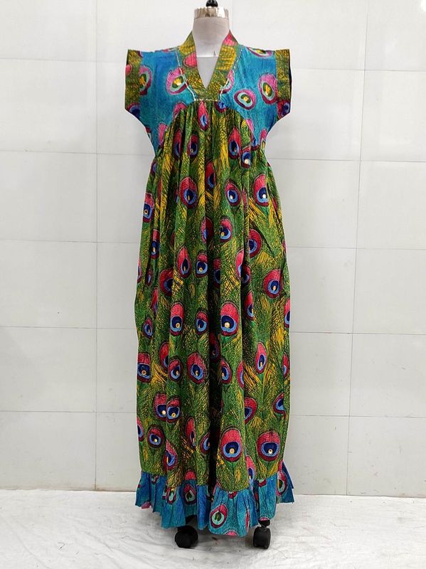 XS/S  Amani Printed Cotton Dress 54&quot; Short Sleeves Jalabiya
