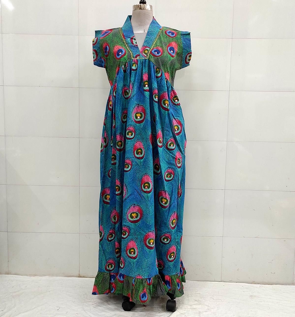 L/XL Amani Printed Cotton Dress 57&quot; Short Sleeves Jalabiya