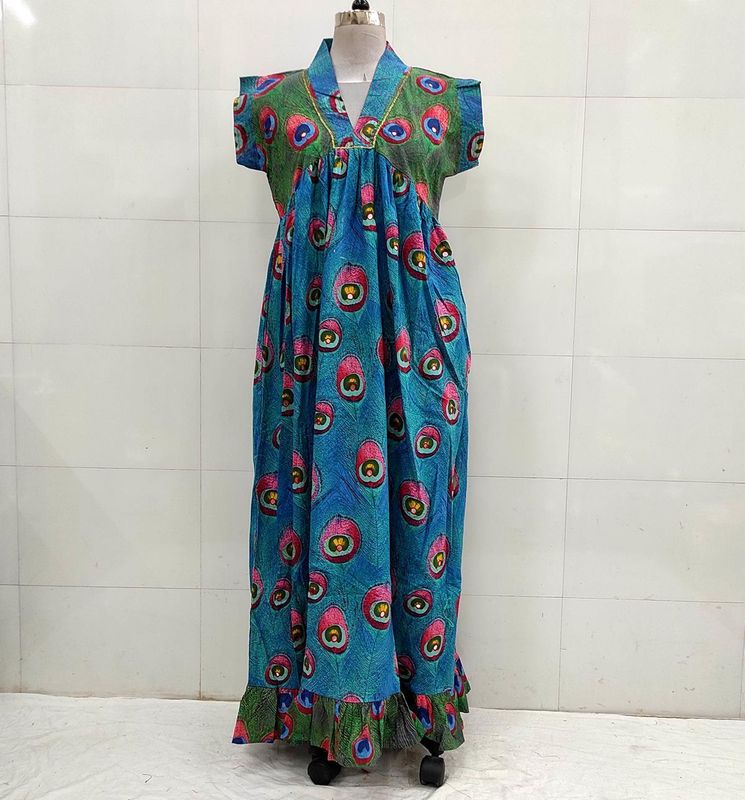 L/XL Amani Printed Cotton Dress 57&quot; Short Sleeves Jalabiya