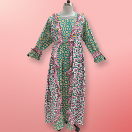 L/XL Myza Printed Cotton Dress 57&quot; Long Jalabiya