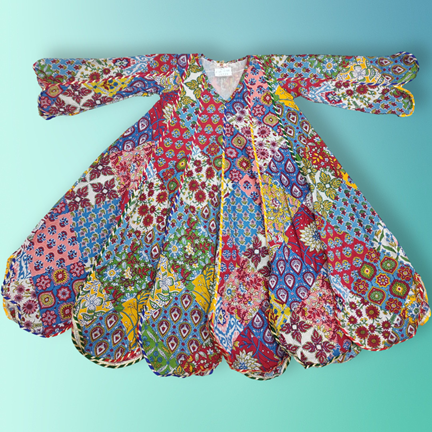 6-7 Year Meher Multi Printed Cotton Girls Dress 38&quot; Long Jalabiya