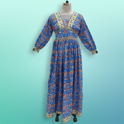 L/XL Haima Printed Cotton Dress 57&quot; Long Jalabiya