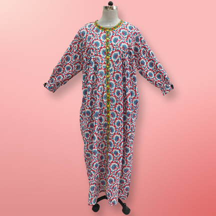 S/M Azalea Printed Cotton Dress 57&quot; Long Jalabiya