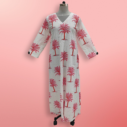 S/M Khadijah Printed Cotton Dress 57&quot;Long Jalabiya