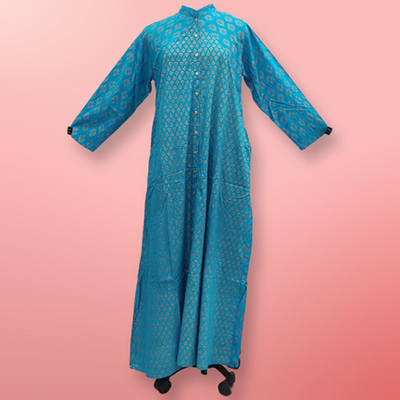L/XL Honey Golden Printed Rayon Dress 57&quot; Long Jalabiya