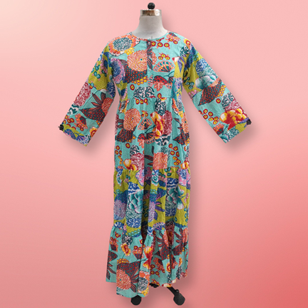 L/XL Marry Printed Cotton Dress 57&quot; Long Jalabiya