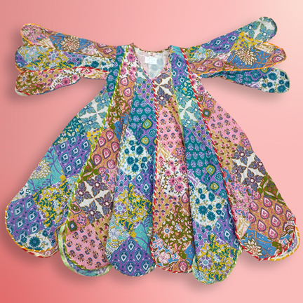 6-7 Year Meher Multi Printed Cotton Girls Dress 38&quot; Long Jalabiya