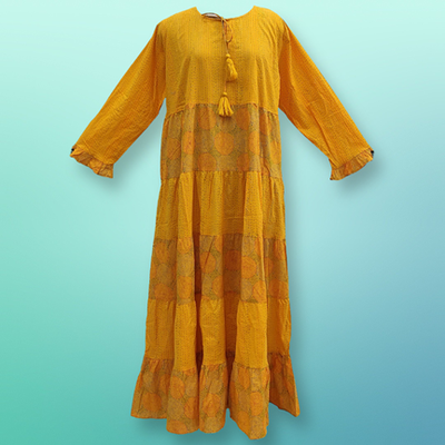 XS-S Razia Printed Cotton Dress 54&quot; Long Jalabiya