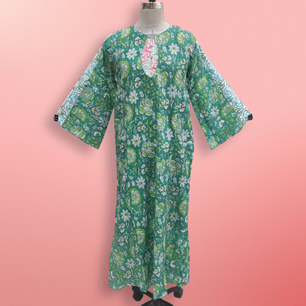 2XL/3XL Goya Printed Cotton Dress 57&quot;Long Sleeves Jalabiya