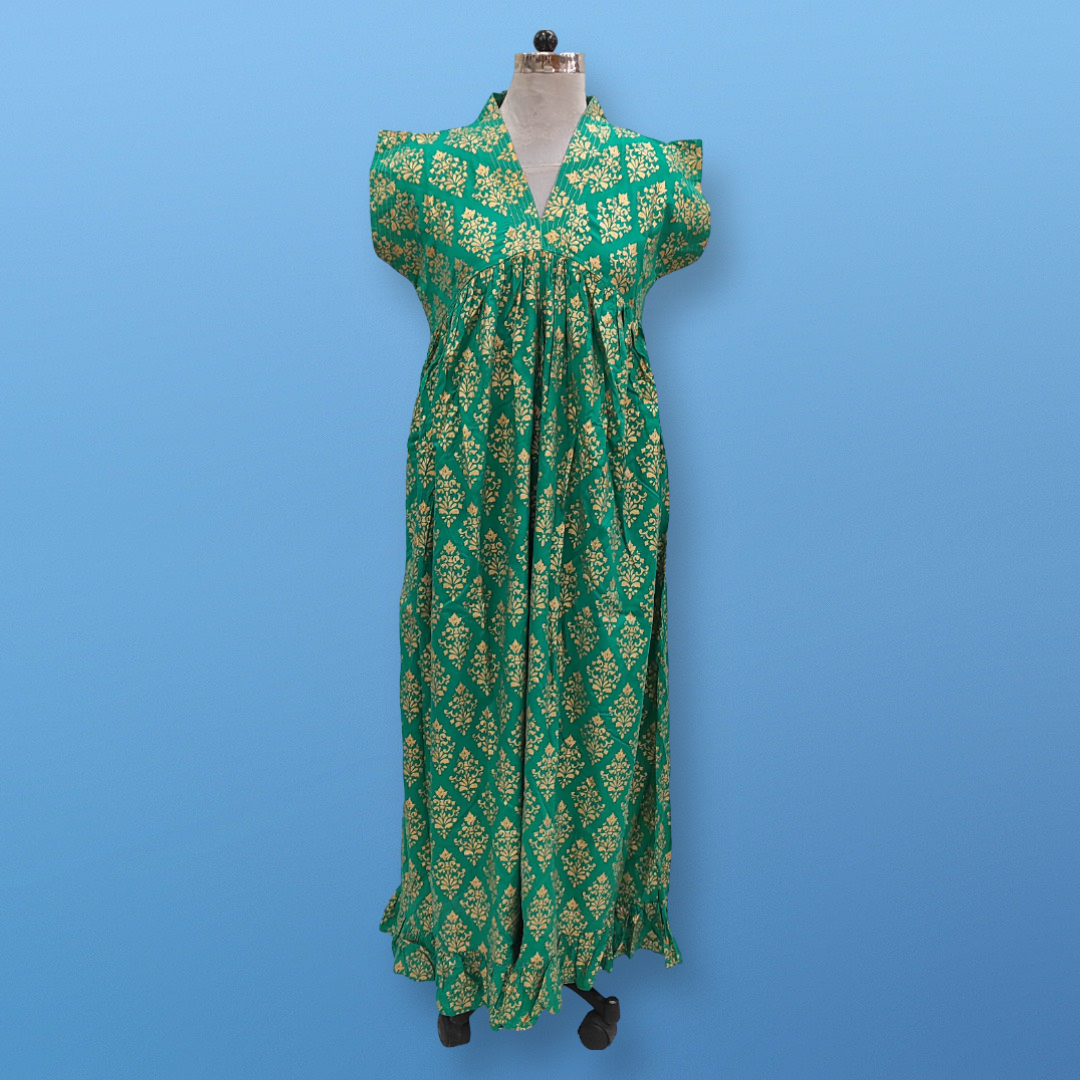 2XL/3XL Amani Gold Cotton Dress 57&quot; Short Sleeves Jalabiya