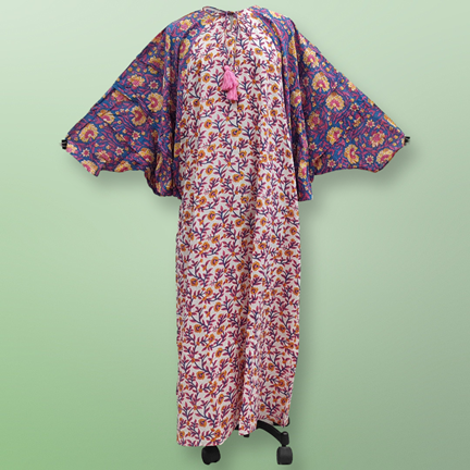 S/M Jahar Printed Cotton Dress 57&quot;Long Sleeves Jalabiya