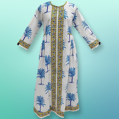 L/XL Bhopali Printed Cotton Dress 57&quot; Long Jalabiya