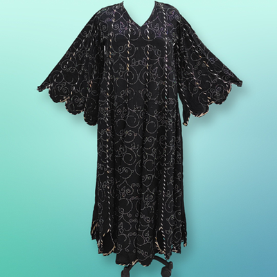 S/M Meher Crystal Black Cotton Dress 57&quot; Long Jalabiya
