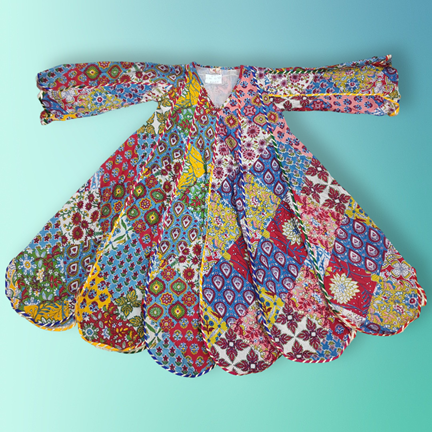 6-7 Year Meher Multi Printed Cotton Girls Dress 38&quot; Long Jalabiya