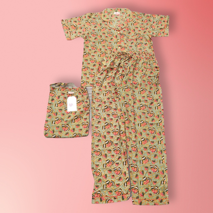 4-5 Year Pajama Cotton Short Sleeves Shirt Collar Neck Full Pajama Set