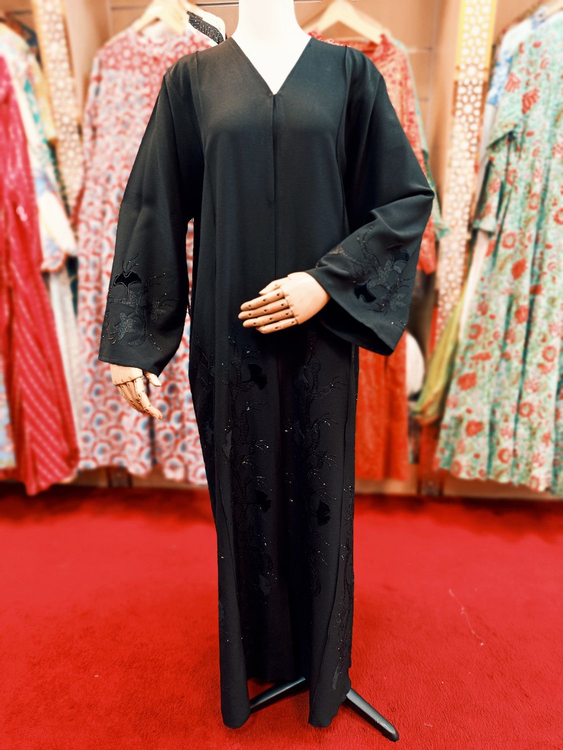 Black Abaya Crystal Embroidery length 54&quot;inch